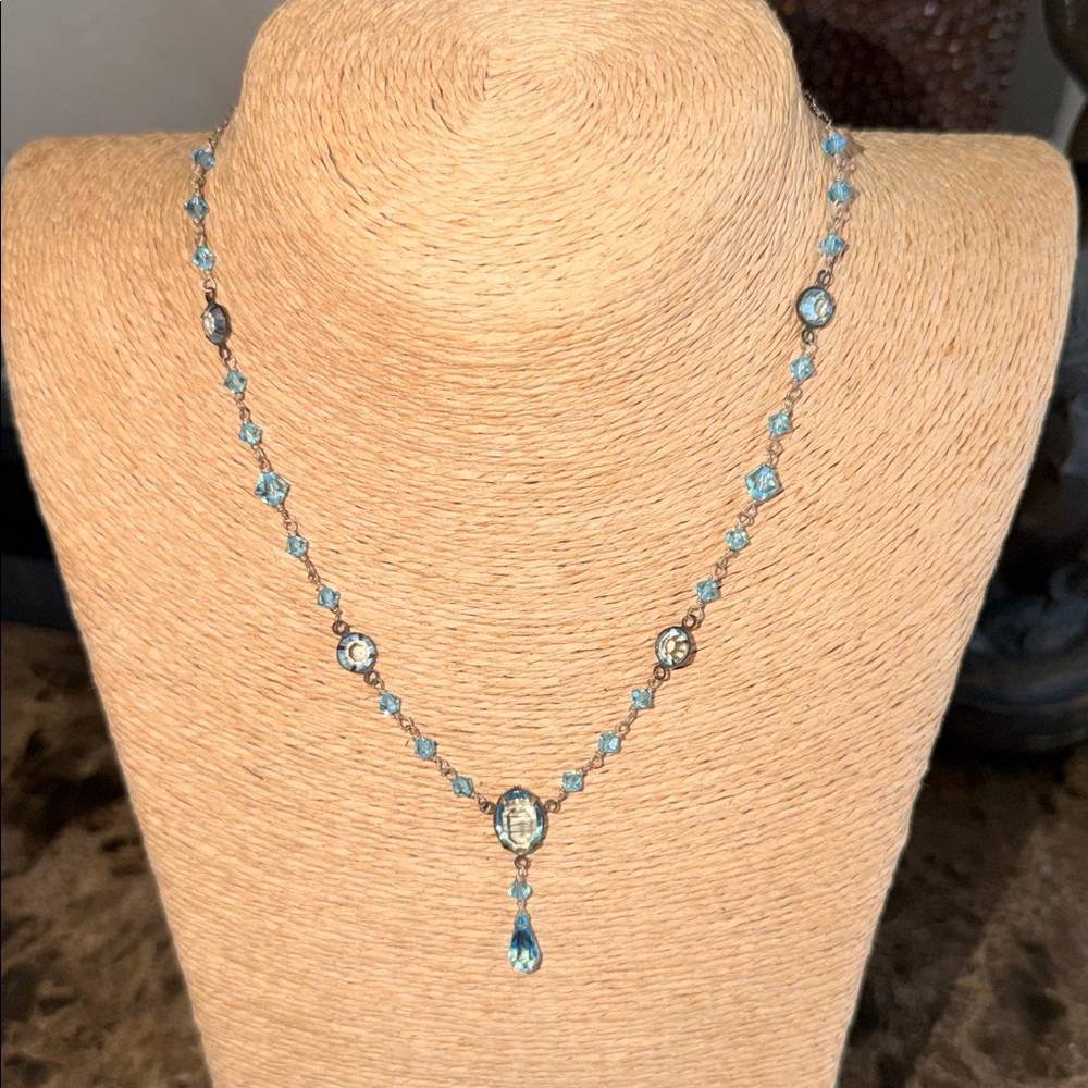 Elegant ice blue Swarovski Crystal Necklace Sterling Silver exquisite vintage